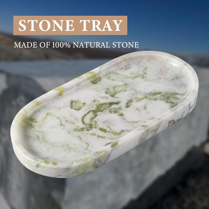 Koville Marble Vanity Tray for Bathroom Countertop, Green Marble Bathroom Tray Perfume Trays for Dresser, Stone Jewelry Dish Stone Trays for Kitchen Counter, Candle Holder for Home Decor - Image 3